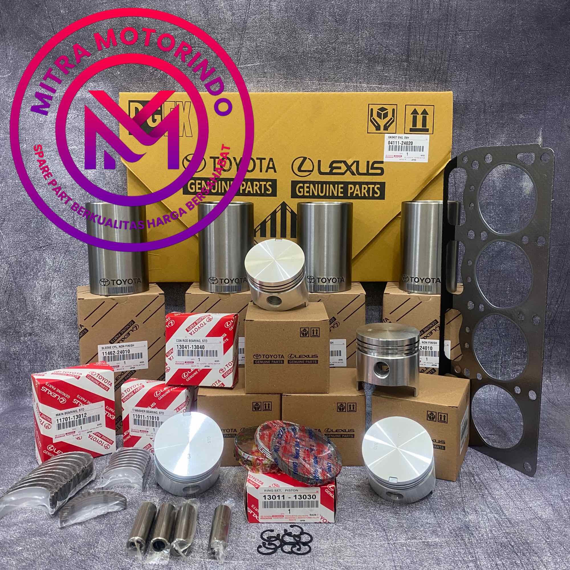 Paket Paking Set + Liner Non Finish + Piston Assy +Ring Piston + Metal duduk+jalan+bulan/Liner Kit Kijang 3k 1set(7macam) STD Toyota Kijang 3k Harga 1,761,000 rupiah*Gratis Ongkir
