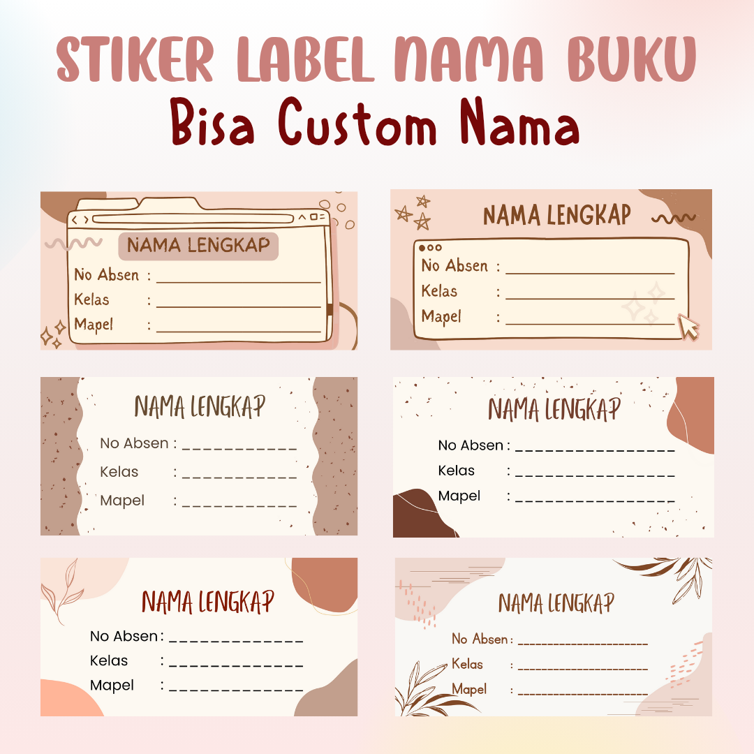 Sticker Nama Buku Aestetic | Custom Nama | Perlengkapan Sekolah