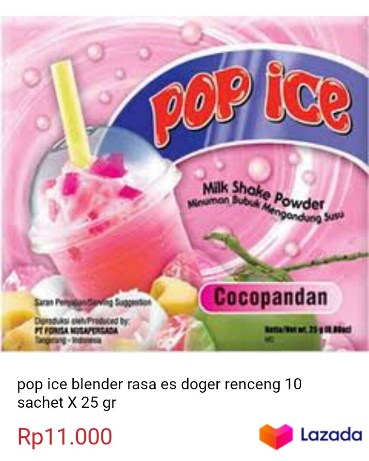 pop ice blender rasa es doger renceng 10 sachet x 25 gram Lazada