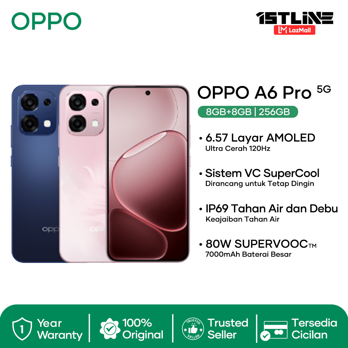 Hp Oppo A6 Pro 5g 8/256Gb 8Gb+8Gb Nfc 7000Mah Battery 80W Supervooc Official Original Guarantee Harga  3,799,000 Ringgit*Penghantaran Percuma