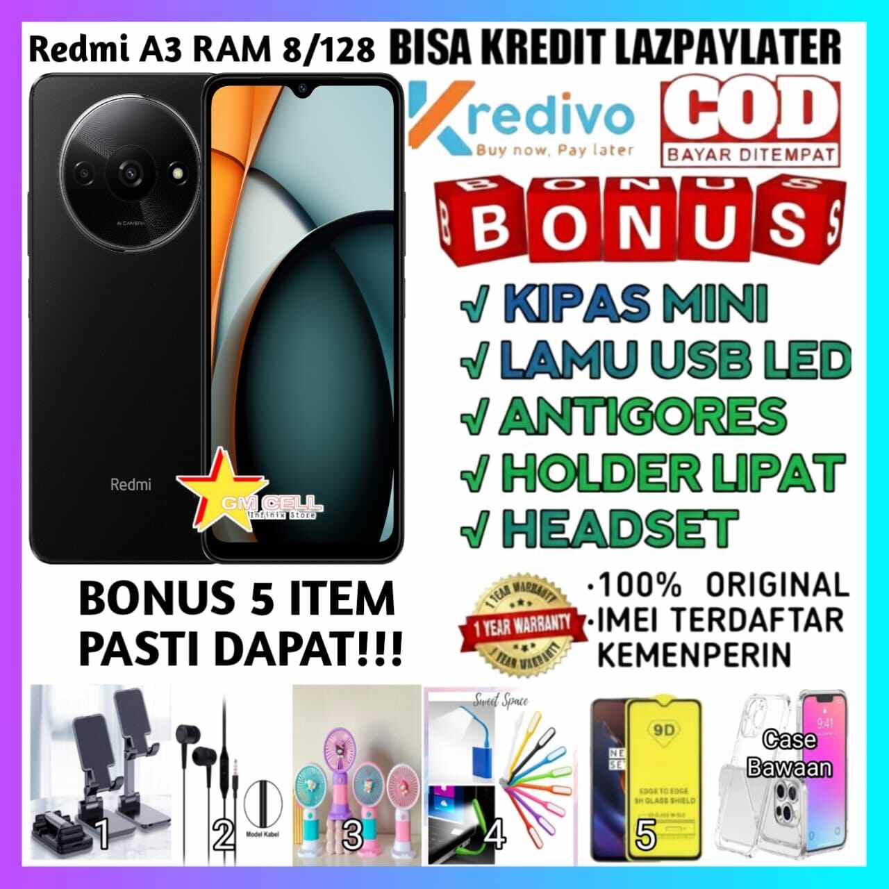 Xiaomi Redmi A3 Ram 4 + 128. + Bonus 5 items definitely got it. original IMEI registered in kemeperin Harga  1,025,000 Ringgit*Penghantaran Percuma