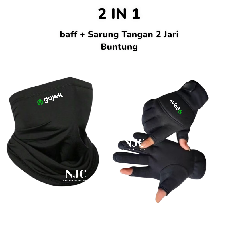 Paket Hemat Sarung Tangan 2 Jari Buntung + Buff Baff Masker Ojol Gojek Gloves Harga  16,000 Ringgit*Penghantaran Percuma