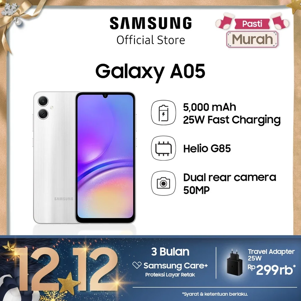 SAMSUNG GALAXY A05 RAM 6+6/128GB GARANSI RESMI Giá 1,159,000 Đồng*Miễn phí vận chuyển