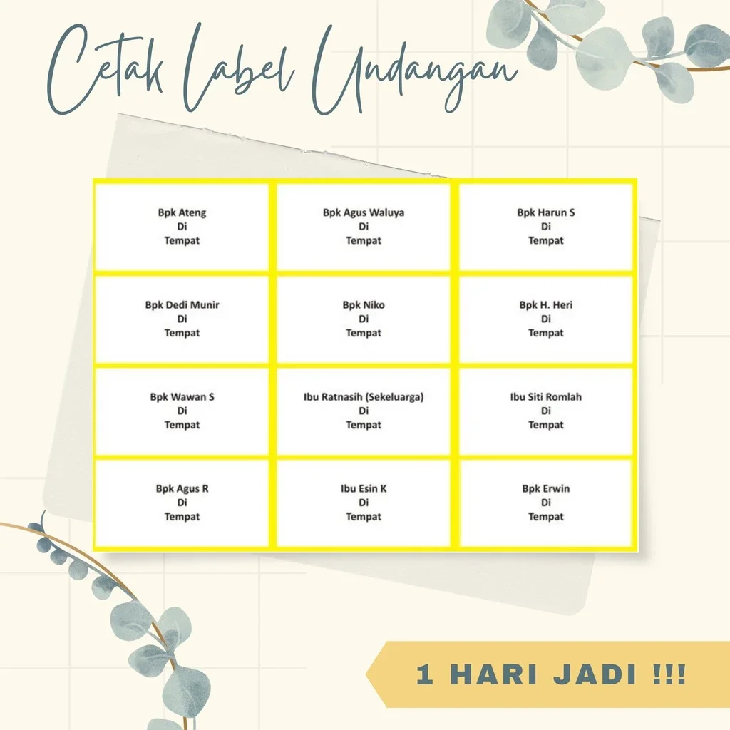 [100 PCS] Print Stiker Label Nama No. 103 / Cetak Nama Tamu Undangan