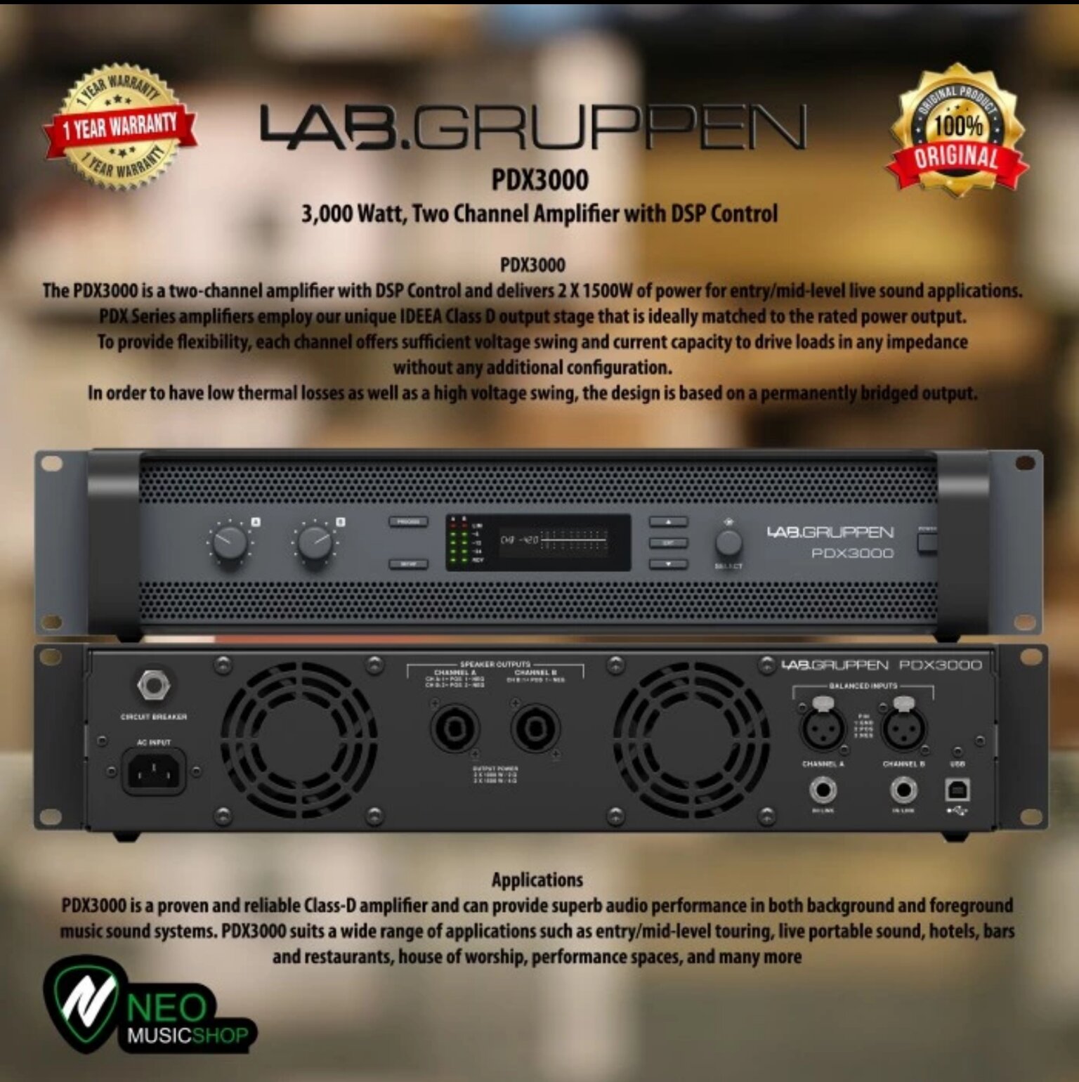 Lab Gruppen PDX3000 3000 watt , two channel amplifier with DSP control