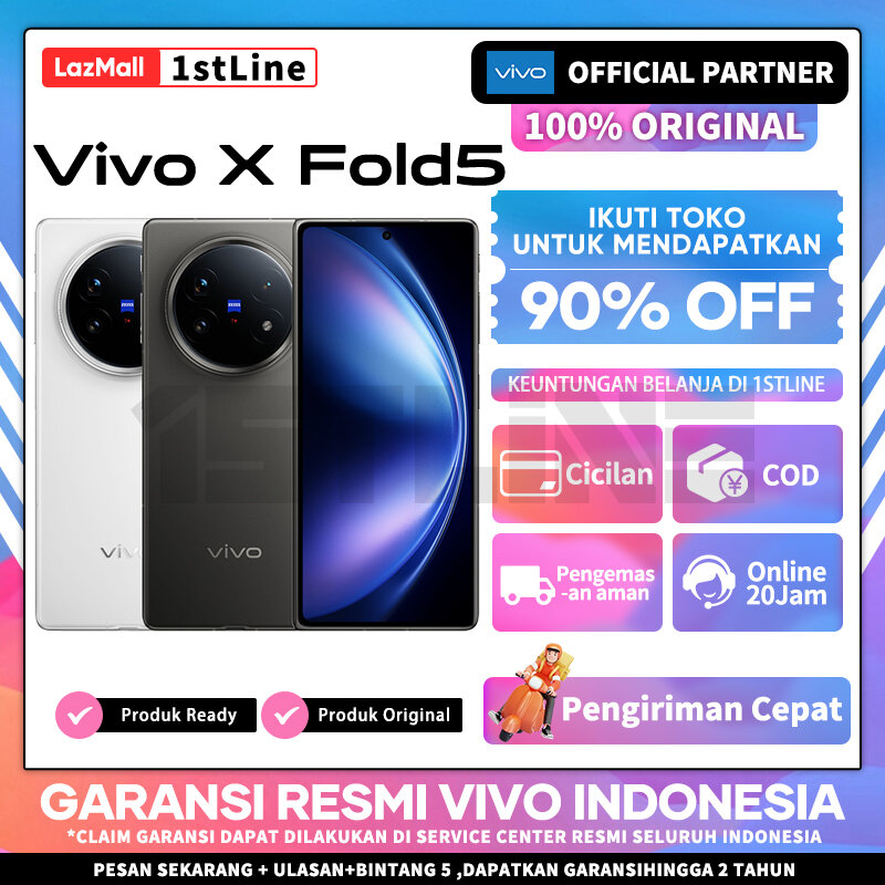 Vivo X Fold5 16/512Gb - Lightweight Folding Phone 6000Mah, 80W Fast Charging, Zeiss Telephoto Camera Harga 24,999,000 rupiah*Gratis Ongkir