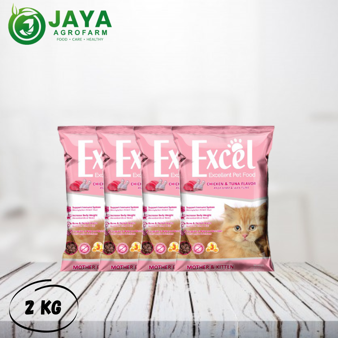 Excel Mother & Kitten Paket 2 Kg Rasa Ayam & Tuna Bentuk Segitiga Harga 56,900 rupiah*Gratis Ongkir
