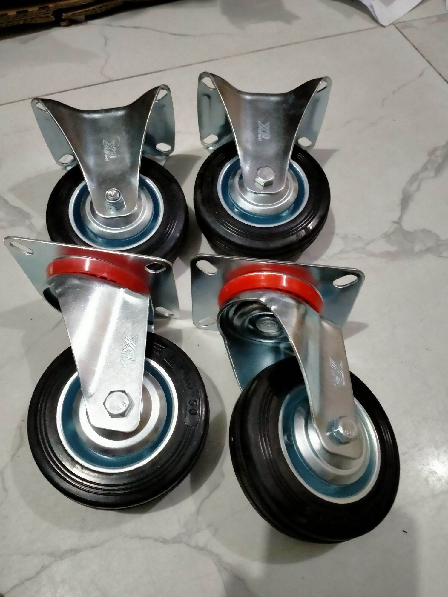 roda karet 4 inchi satu set hidup mati 4pcs roda lori roda gerobak ...