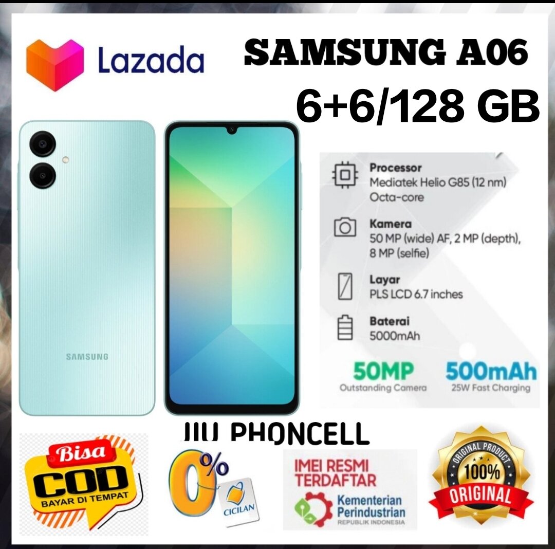 Samsung A06 Ram 12+ 128 Gb (Ram 6+6 Gb) 50 Mp Camera, Helio G85 (Registered Imei) 1 Year Official Guarantee Harga 1,325,000 rupiah*Gratis Ongkir