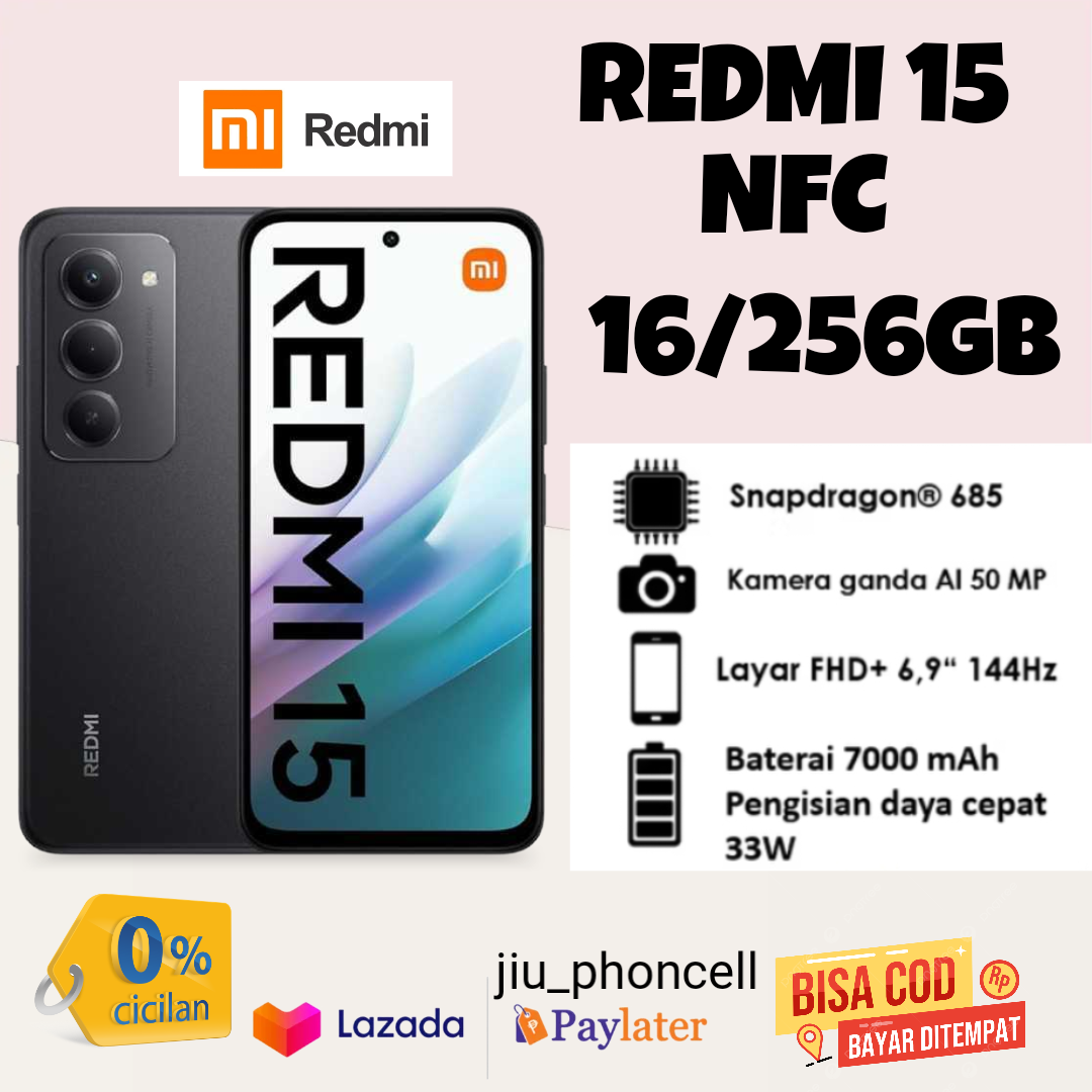 Redmi 15 Nfc, Ram 16/256Gb, Official 1 Year Warranty, Registered Imei, Qualcomm Snapdragon 685 Processor Harga  2,195,000 Ringgit*Penghantaran Percuma
