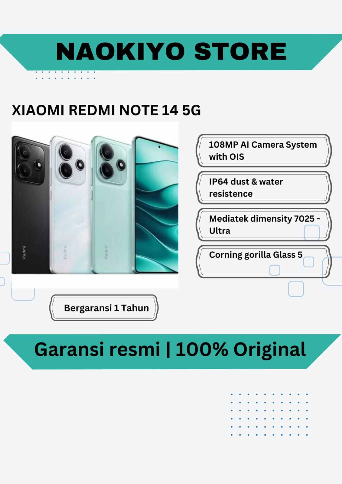 Xiaomi Redmi Note 14 5G Harga  3,400,000 Ringgit*Penghantaran Percuma