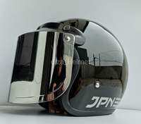Helm Bogo Retro JPN Original Hitam Metalik paket kaca datar dan cembung