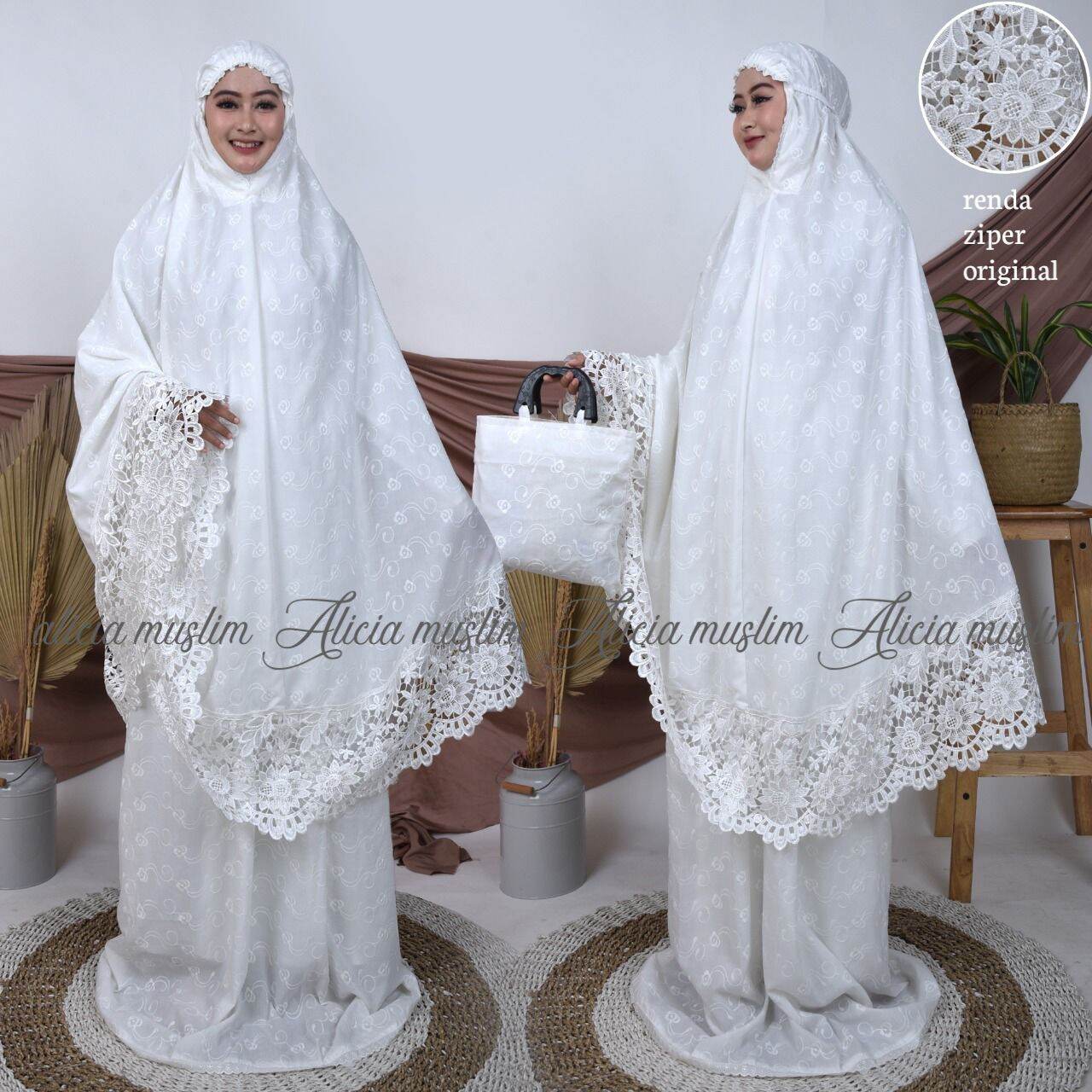 Full Embroidered Paris Cotton Mukena, Premium Adult Mukena.