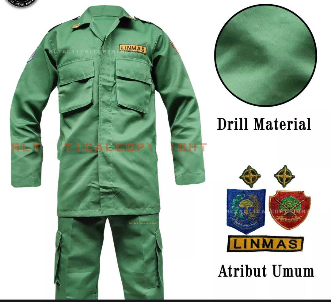 Seragam Setelan Pdl Linmas Hijau Army Pria Wanita Unisex Lazada Indonesia