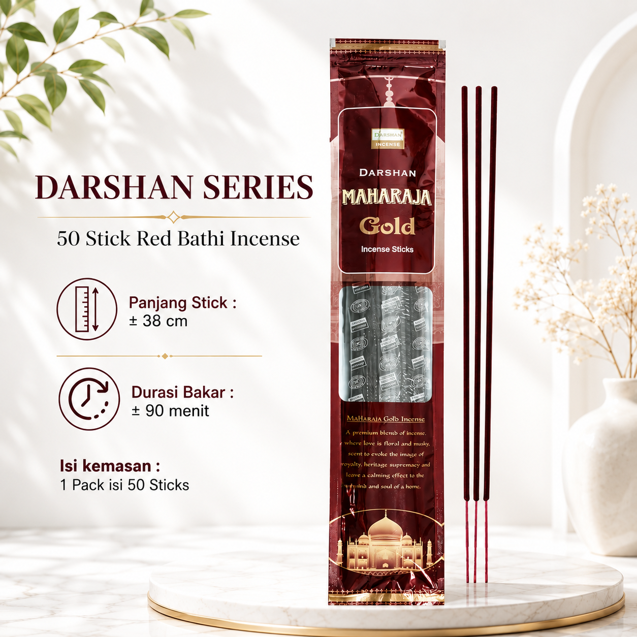 Dupa Hio Stick Maharaja Gold Panjang isi 50 Batang - Dupa Harum Aromaterapi Pengharum Ruangan By.Darshan