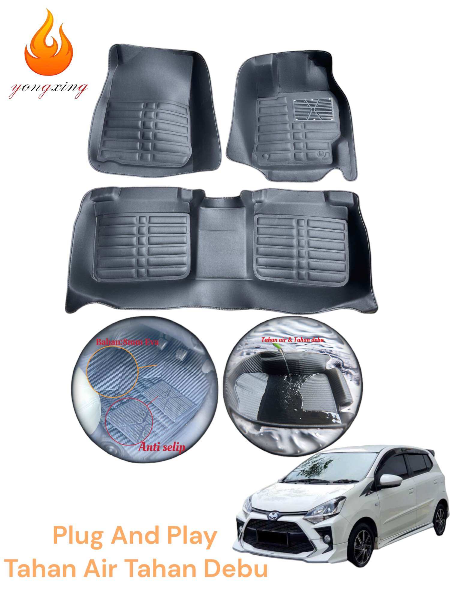 Karpet Mobil 5D Premium Toyota14-23 vios /yaris 2 baris Plug And Play Tahan Air Dan Tahan Debu Harga 630,000 rupiah*Gratis Ongkir