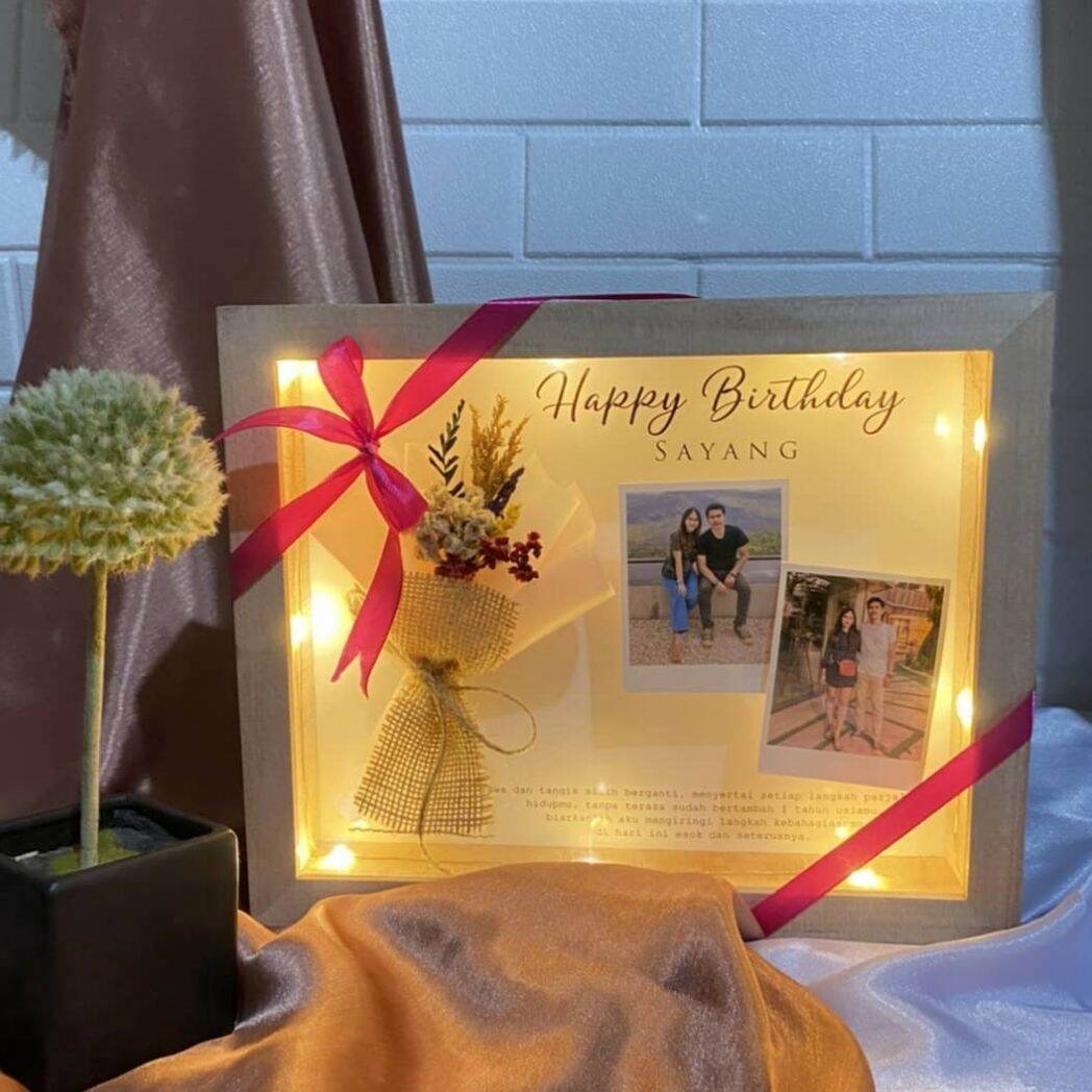 30X25Cm Decorative Lamp with Edelweiss buket bunga Led Scrap Box Frame Photo Frame 3D Popup Photo Fram…