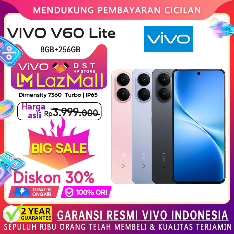 [[Official Store]] Vivo V60 Lite 8/256GB 6500mAh battery 90W FastCharge AI four-seasons portrait Harga 3,999,000 rupiah*Gratis Ongkir