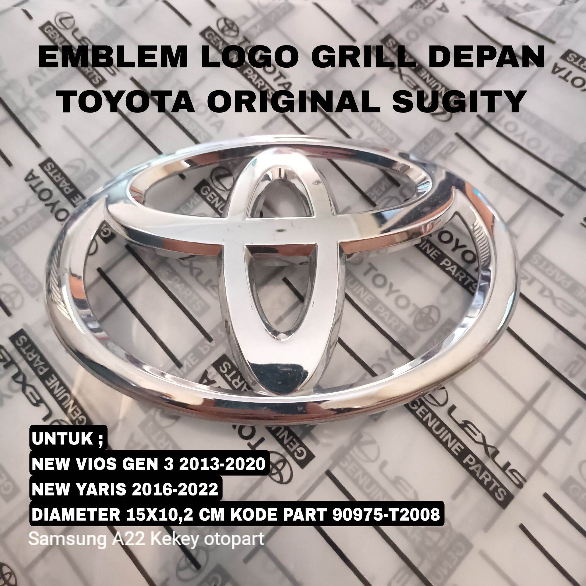Emblem logo grill depan toyota vios gen 3 2013up yaris 2016up 15cm 90975-T2008 original genuine Harga 100,000 rupiah*Gratis Ongkir