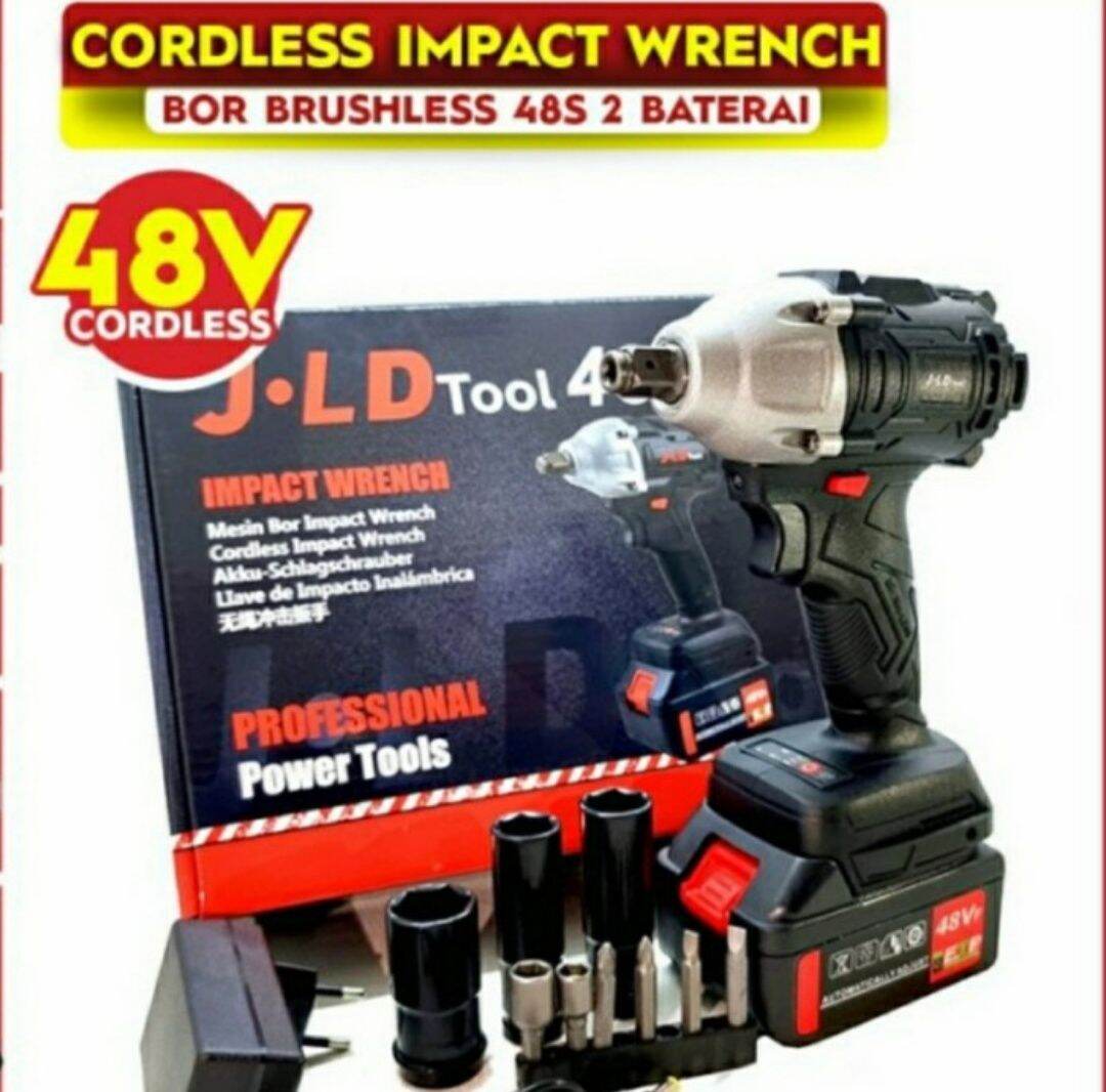 Cordless Impact Wrench 48V Brushless JLD 48S Bor Obeng Kunci 48 Volt