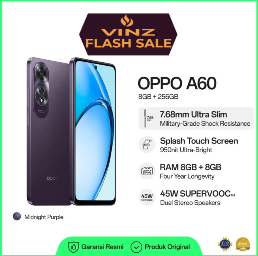 Oppo A60 8/256 GARANSI RESMI Harga  2,297,000 Ringgit*Penghantaran Percuma