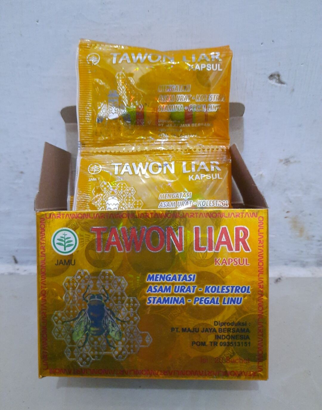 Cap Tawon Liar Kapsul Kemasan Kuning Original Bergaransi Herbal Asam Urat Kolesterol Pegel Linu