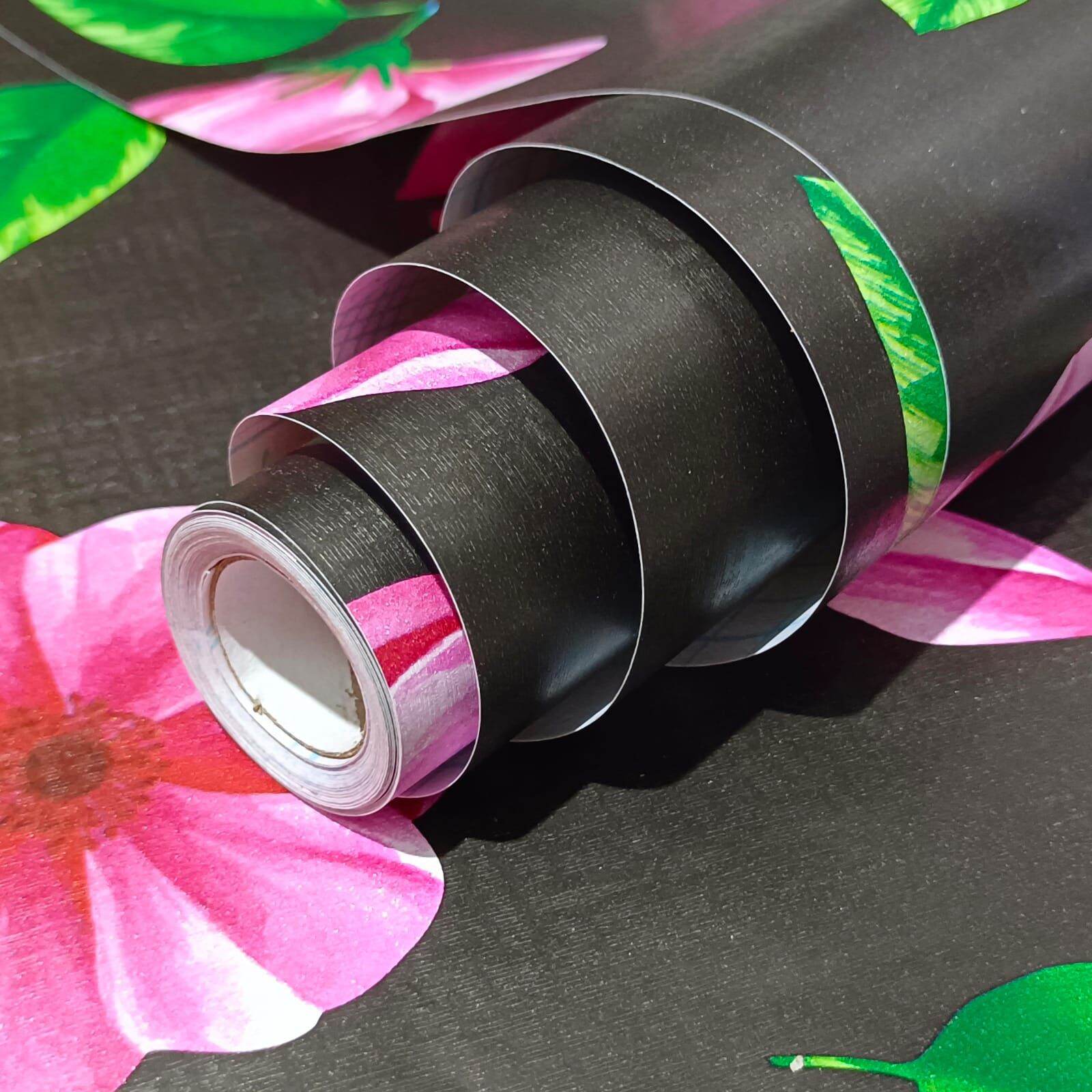 Wallpaper Dinding Hitam Polos Bertekstur Bunga Latulip Pink Sticker