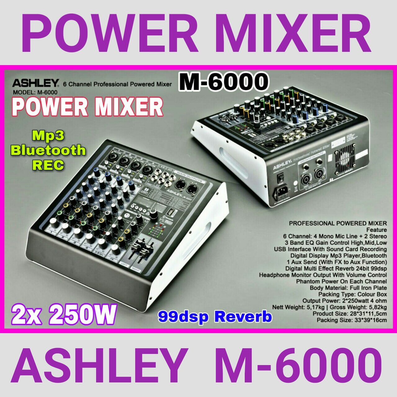 Power mixer ashley m6000 original m 6000 ashley 6 chanel M6000 250W