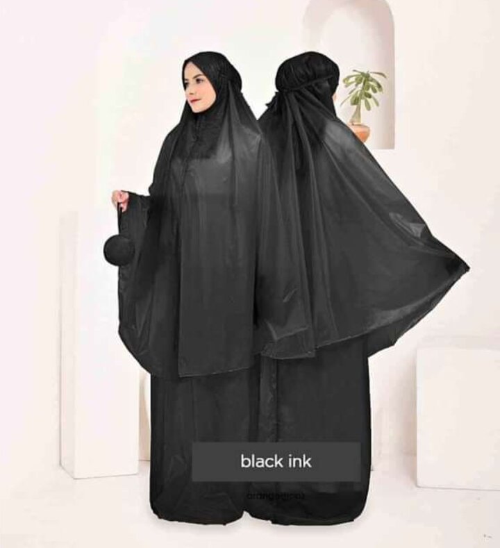 Korean Premium 2in1 Plain Black Parachute Mini Mukena