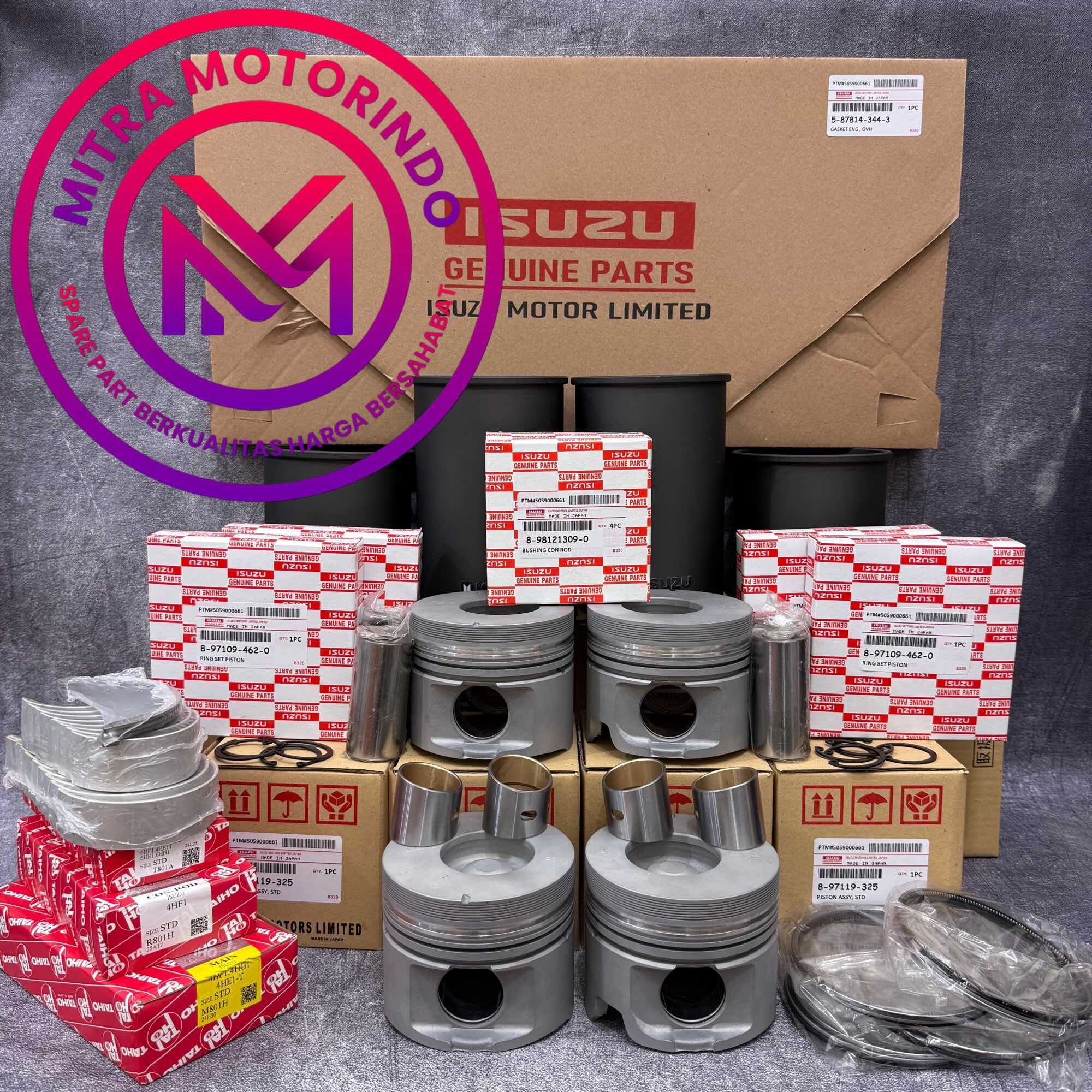 Paket Komplit Paking Set/Liner kit Mobil NKR66 New E2 +Liner Finish + Piston baja + Ring piston + Bush Con Rod +Metal set Duduk/Jalan/Bulan (1set STD 8macam) (Ring/Piston Serong) Harga 5,311,300 rupiah*Gratis Ongkir