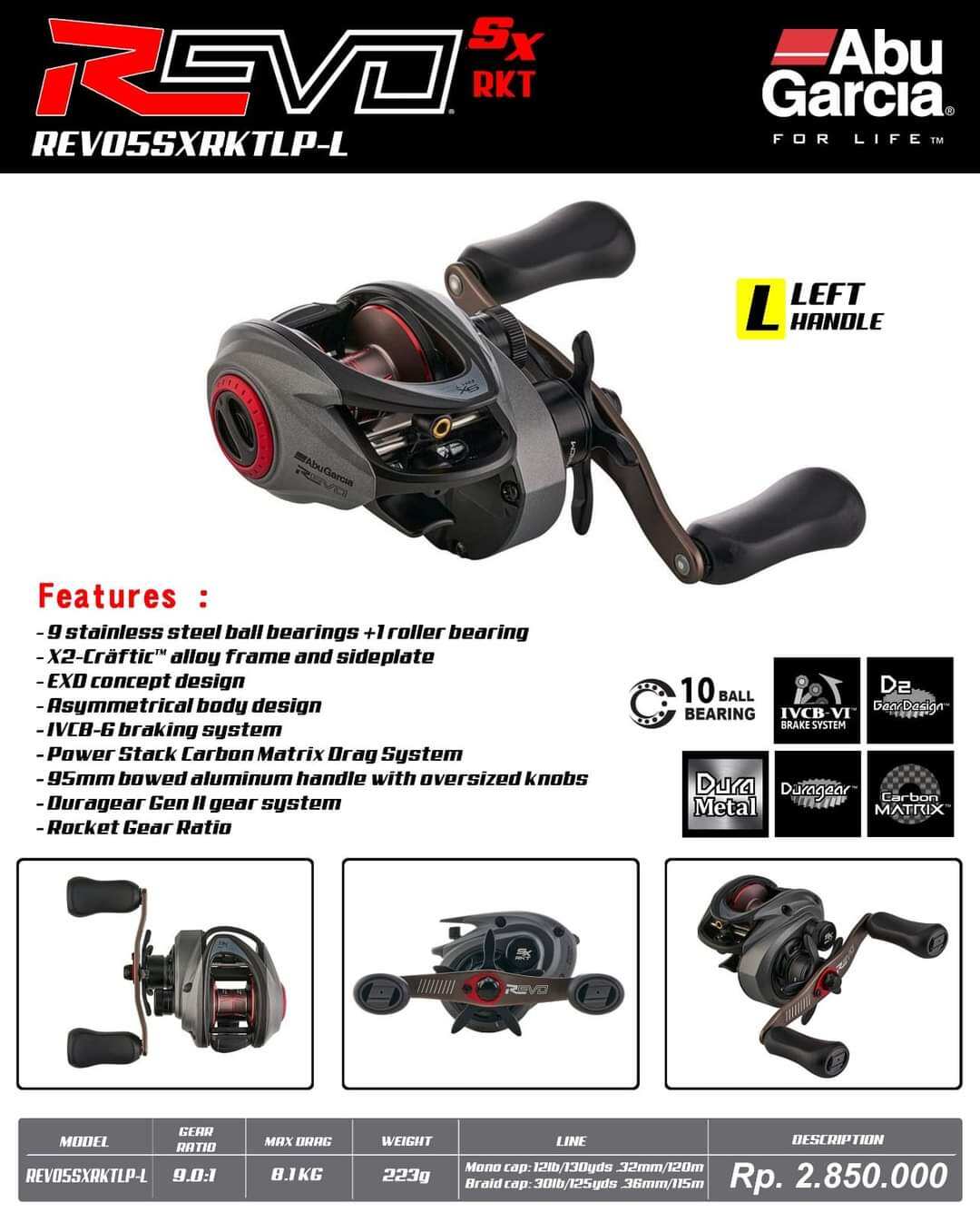 Abu Garcia Revo4 X Fishing Reel 7+1bb 6.6:1 7.3:1 Max Drag 8.1kg