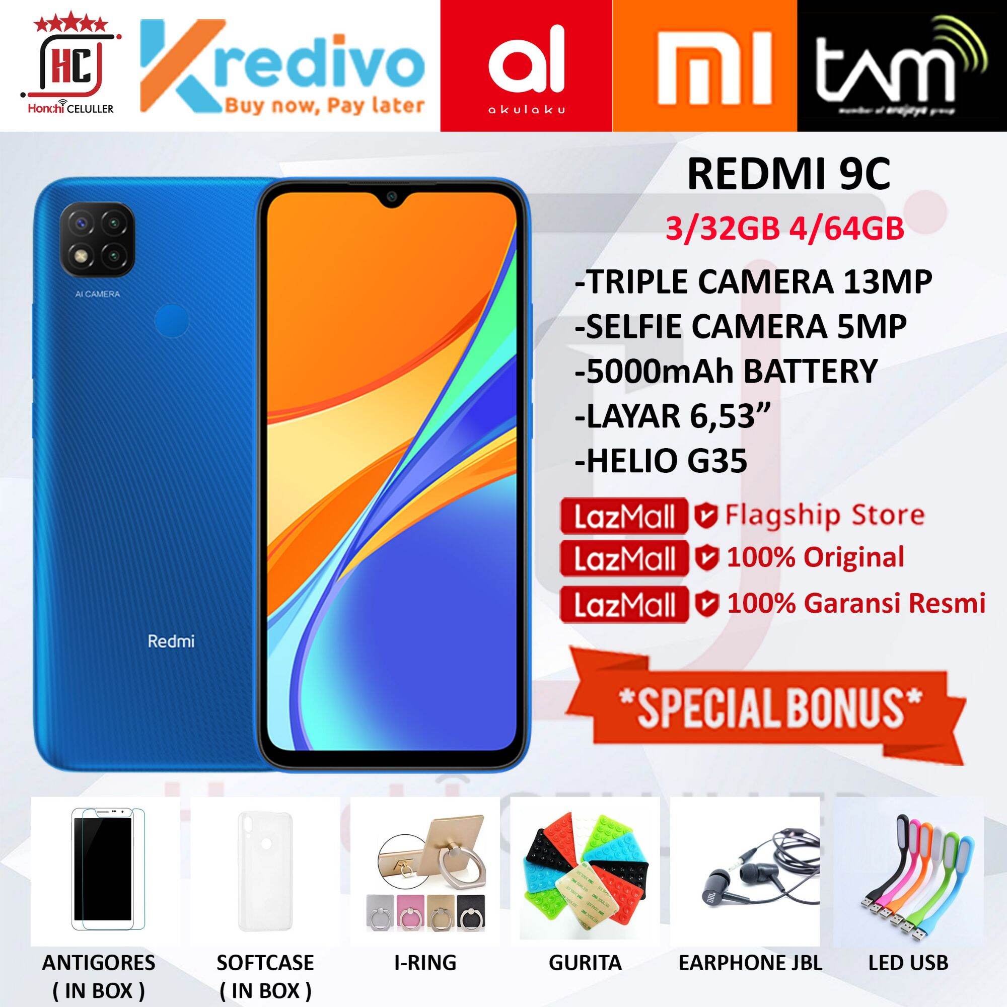 XIAOMI REDMI 9C 4/64GB 3/32GB GARANSI RESMI XIAOMI INDONESIA TAM FULL BONUS Harga  1,599,000 Ringgit*Penghantaran Percuma