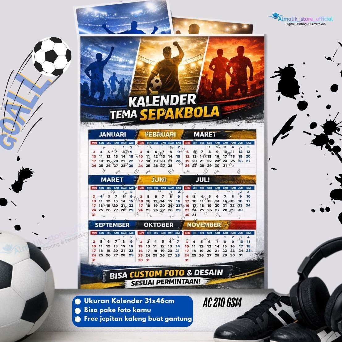 KALENDER DINDING CUSTOM FOTO TEMA LOGO CLUB SEPAKBOLA