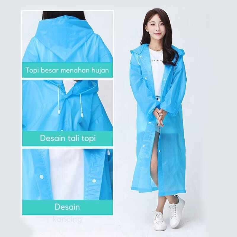 Adult Eva raincoat waterproof poncho thick EVA material/raincoat coat Korean + semi transparent waterproof hoddie Harga 12,900 rupiah*Gratis Ongkir