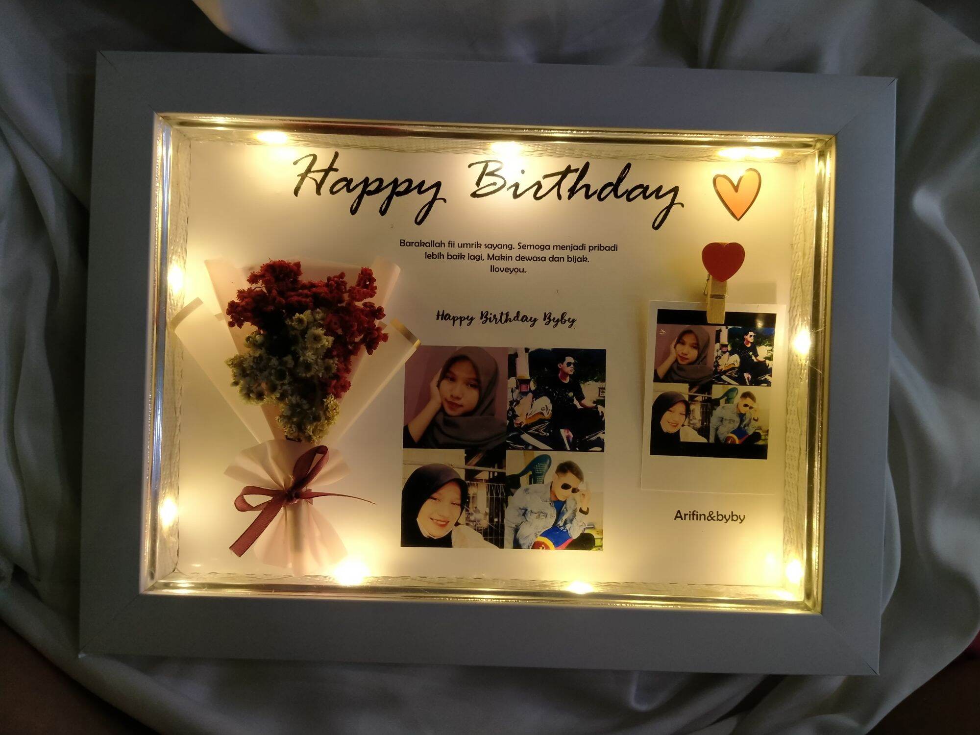 Dried Flower in frame PAKE lampu 20x28cmkado ulang tahun pacar kado ulang tahun spesial kado buat paca…