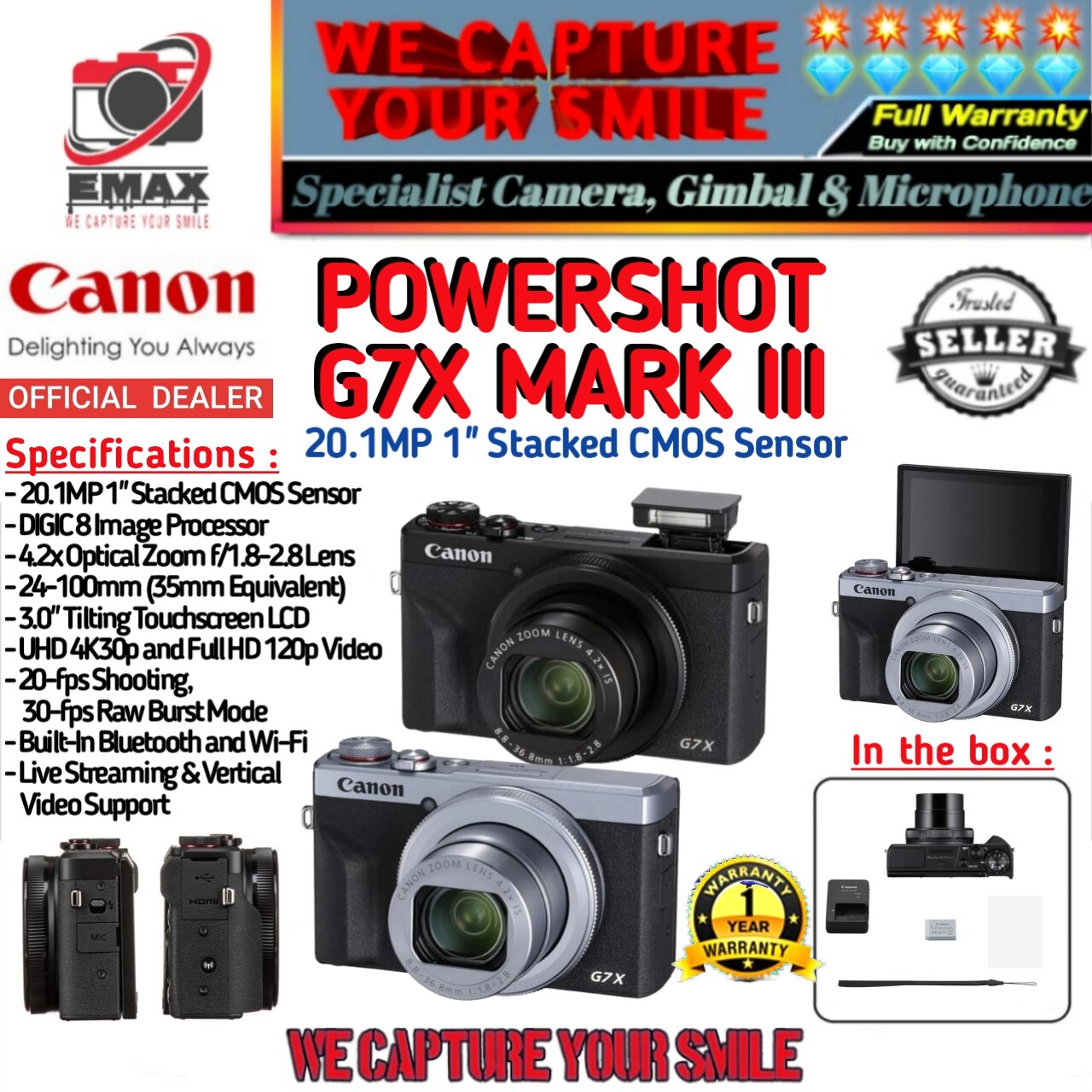 Optical Zoom Canon Lens For Streaming CANON Powershot G7X Mark Iii