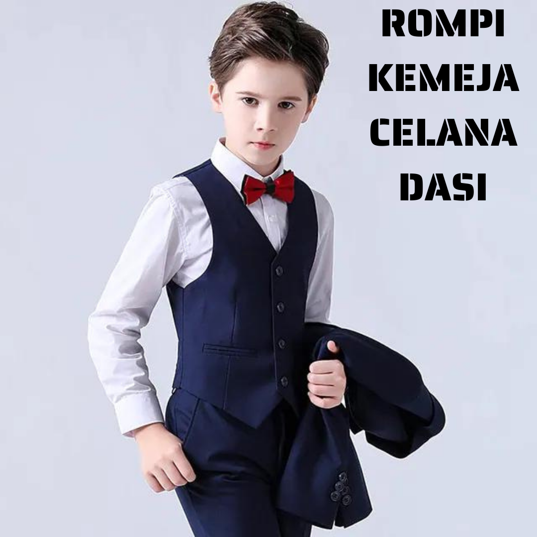 2-13 Tahun Setelan Kemeja, Rompi, Celana, Gratis Dasi