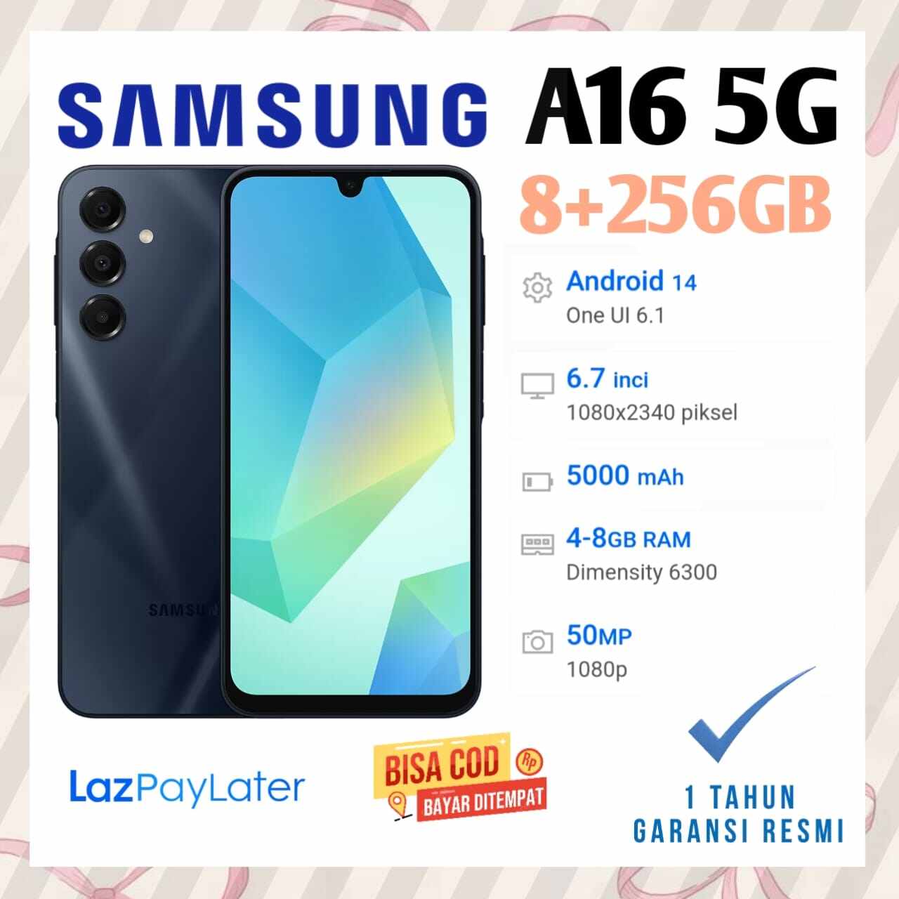 Samsung A16 5g Nfc Ram 8+256 Gb Free Travel Adapter Official Warranty 1 Year Imei Registered Harga  1,945,000 Ringgit*Penghantaran Percuma