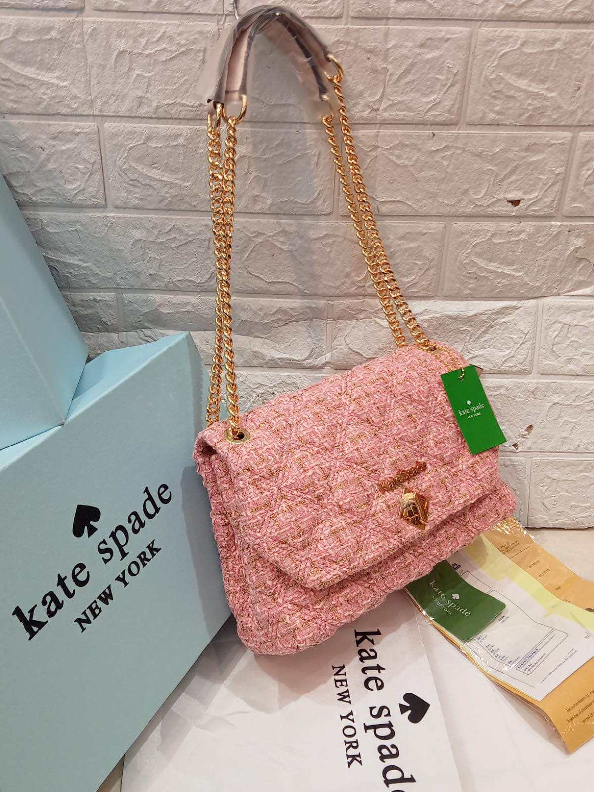 Kate spade pink tweed purse sale