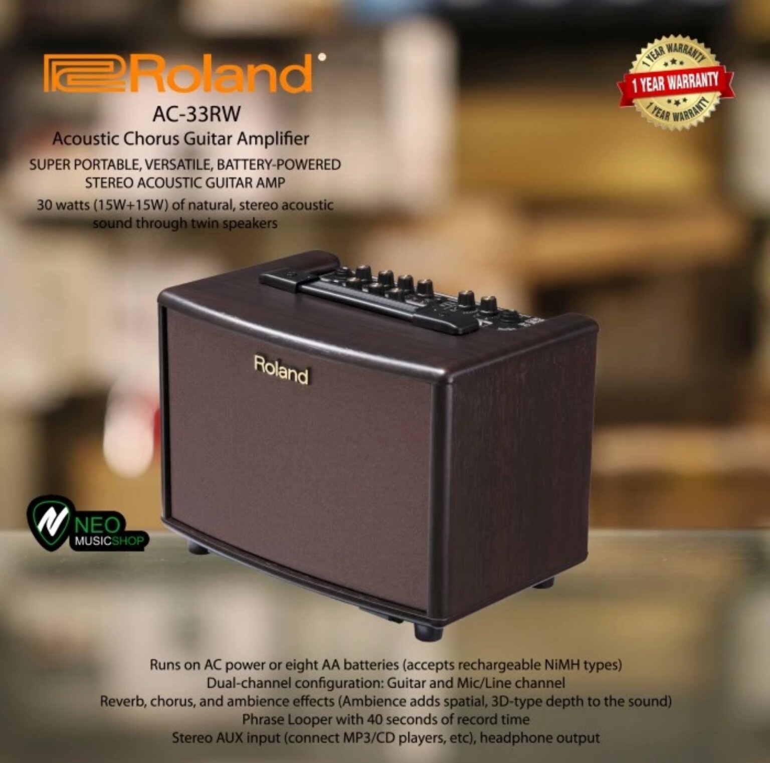Roland AC33RW Stereo Acoustic chorus guitar amplifier | Lazada