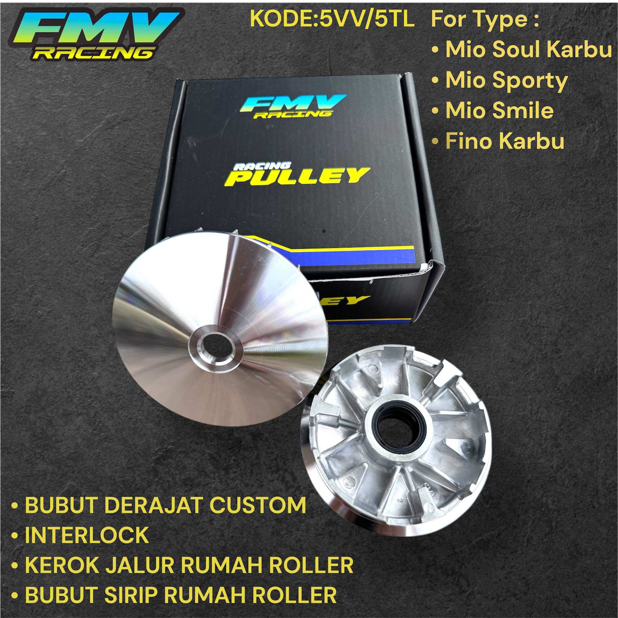Pulley Rumah Roller Custom Fmv Racing 13.8 Degree 5Tl Mio Sporty Mio Smile Fino Karbu Nouvo Original Fmv Racing Giá 170,000 Đồng*Miễn phí vận chuyển