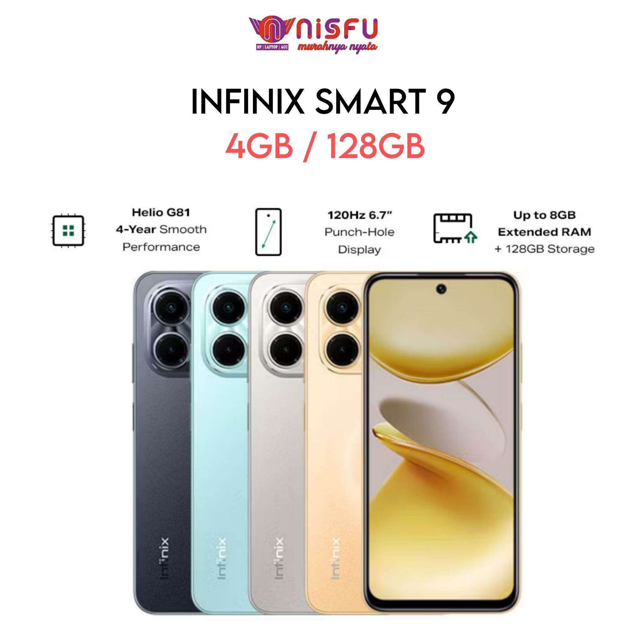 Infinix Smart 9 - Ram 4+4Gb / Rom 128Gb - 6.7 Inch 120Hz Punch Hole Display - Helio G81 - 5000 Mah Harga  1,099,000 Ringgit*Penghantaran Percuma