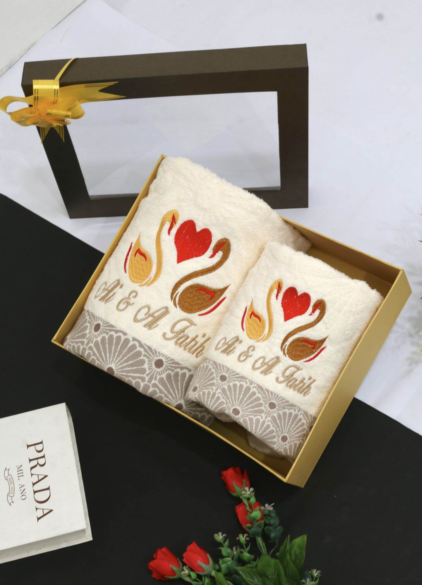 Handuk Couple Dua Ukuran Standart+Travel Bordir Nama Design pernikahan
