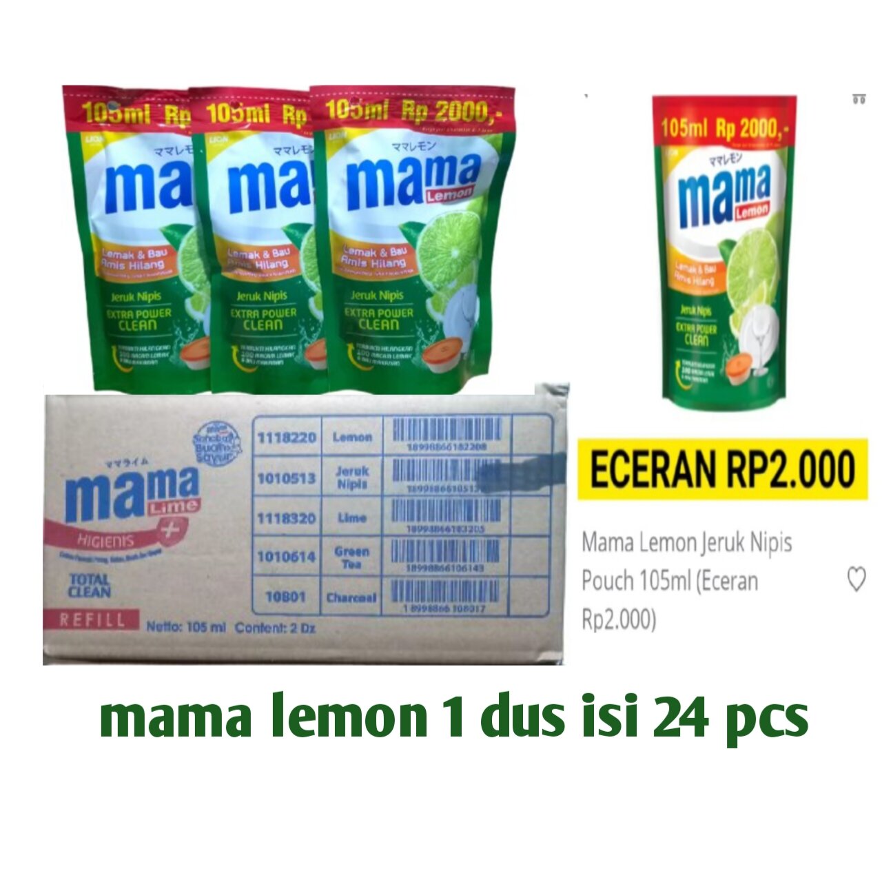 mama lemon 105 ml 1 dus isi 24 pcs promo murah sabun cuci piring - Merek mama lemon Harga 190,000 rupiah*Gratis Ongkir