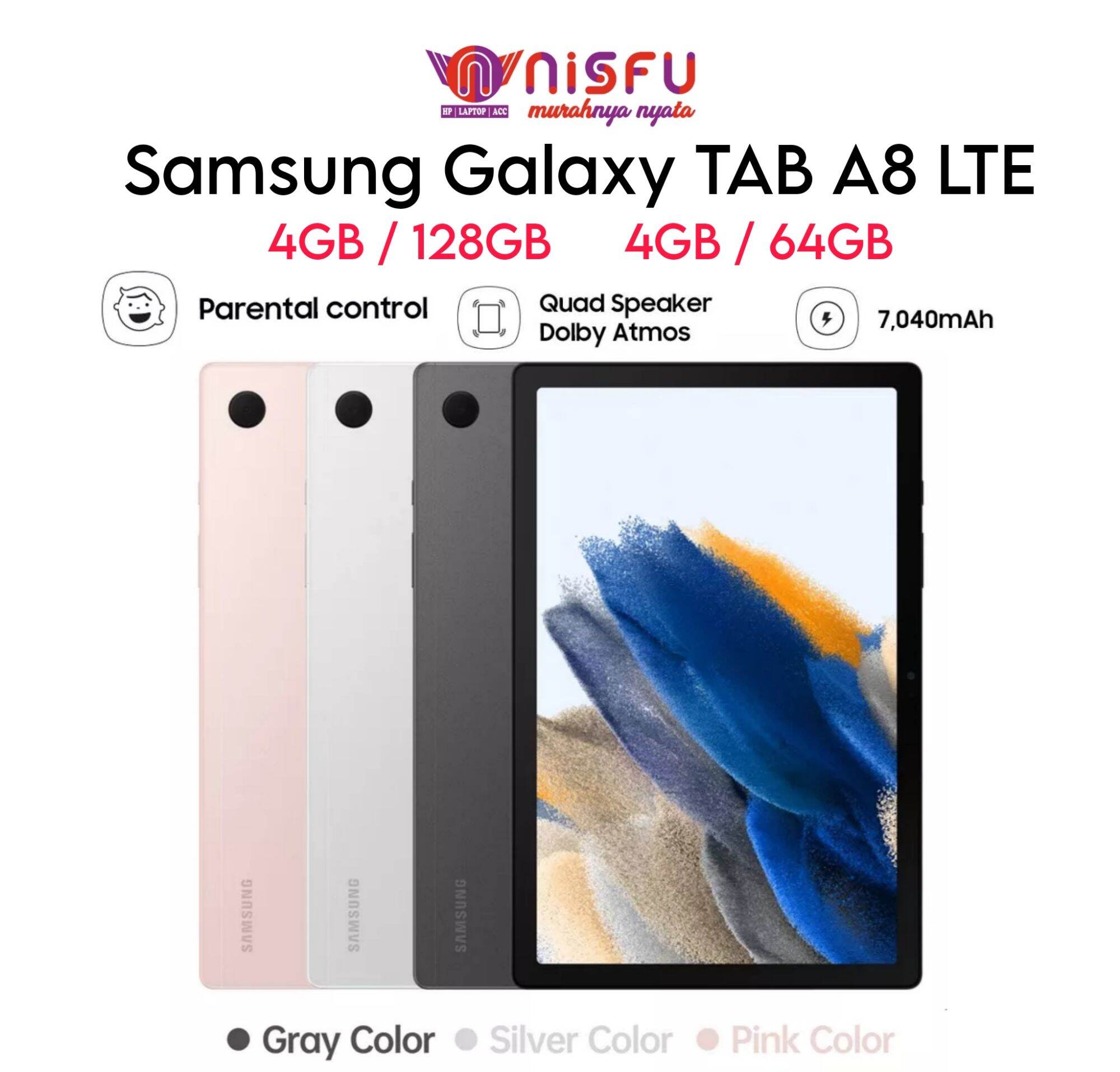 Samsung Tab A8 LTE - RAM 4GB ROM 128GB/64GB - 10,5'' Display - 15W Fast Charging Harga  3,999,000 Ringgit*Penghantaran Percuma