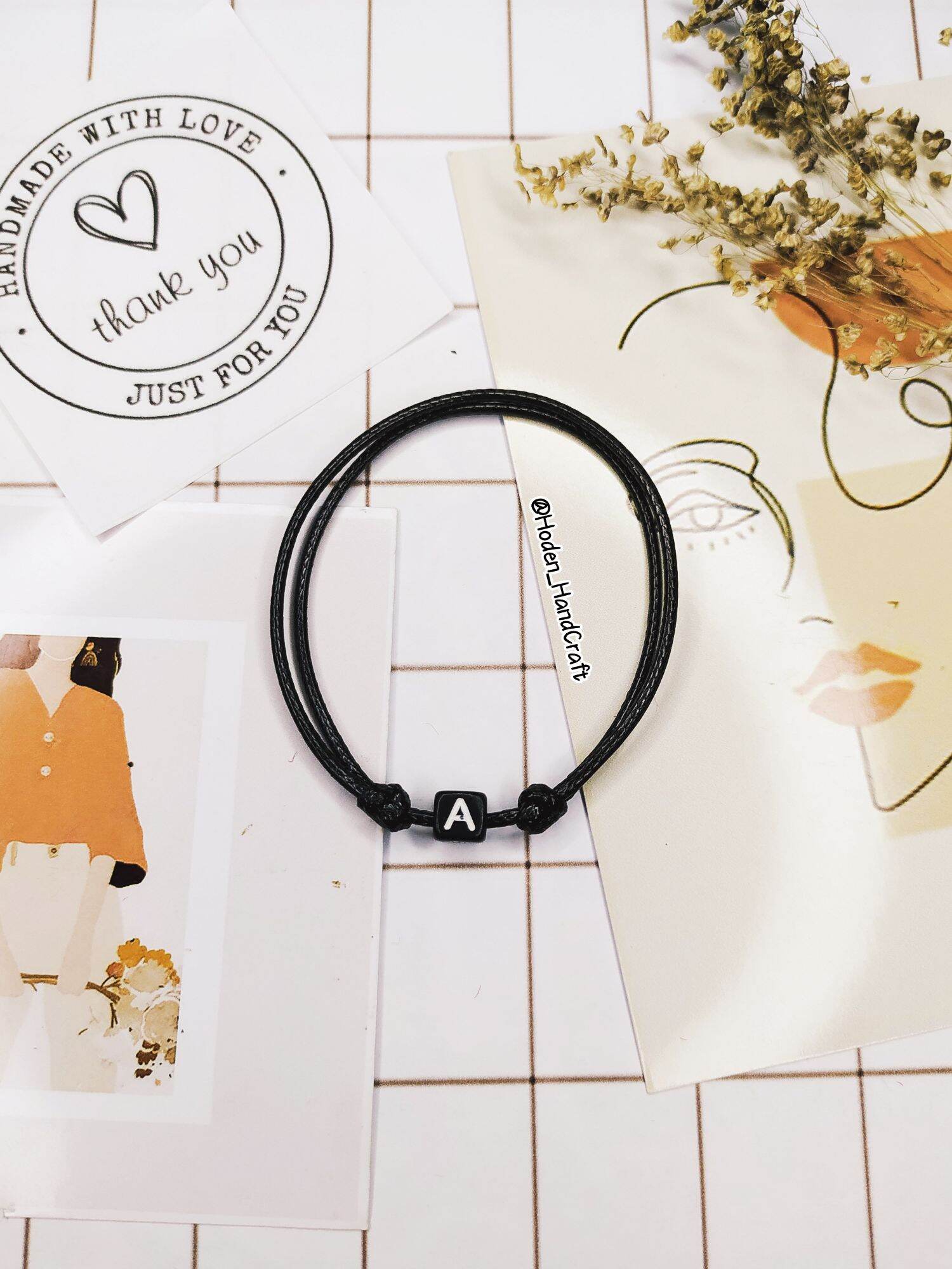 Gelang Inisial Kotak Hitam Tali Anti Air Bisa Request Huruf A-Z ...