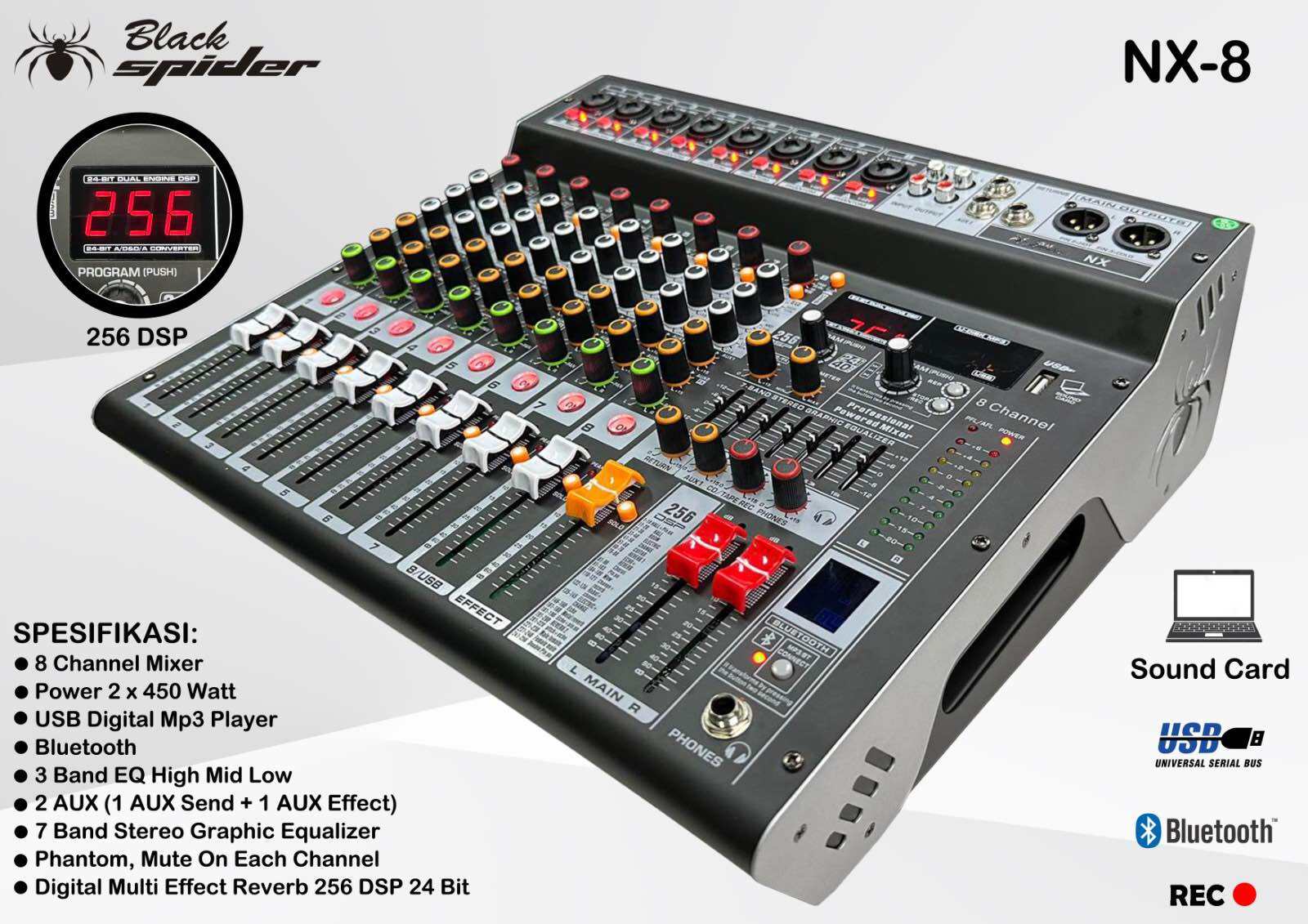 POWER MIXER BLACK SPIDER NX8 MIXER 8 CHANNEL NX 8 256DSP Lazada Indonesia