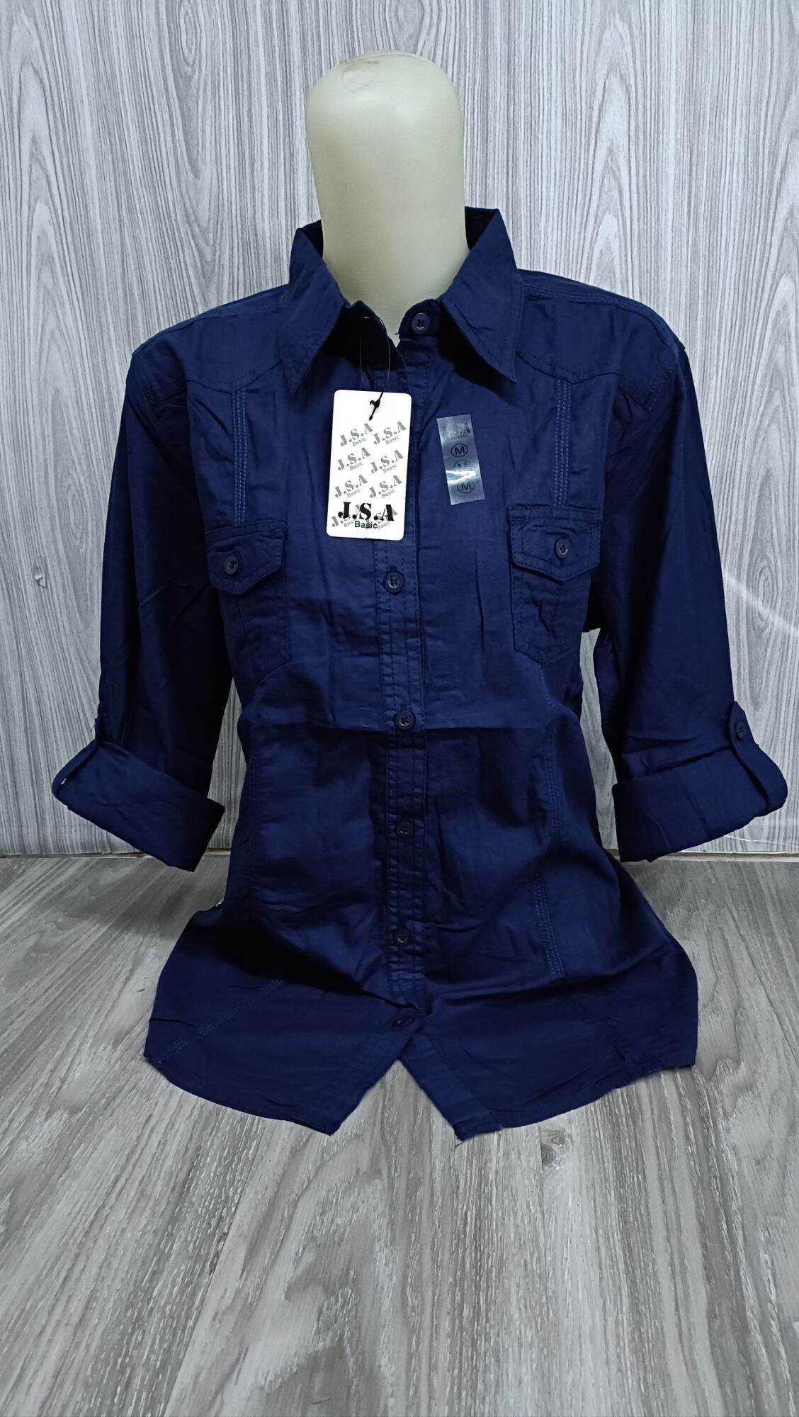 Kemeja Polos JSA Katun Wanita Dewasa Baju Kerja Formal Lengan Panjang