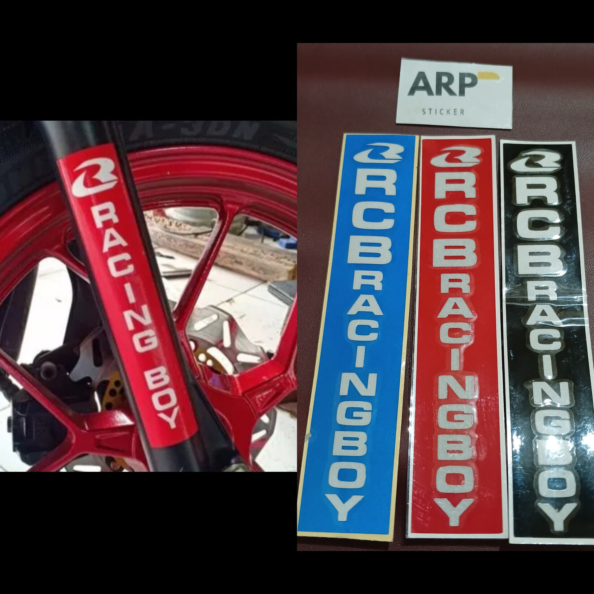 STICKER STIKER RCB RACING BOY SHOCK DEPANB CUTTING Harga 3,000 rupiah*Gratis Ongkir