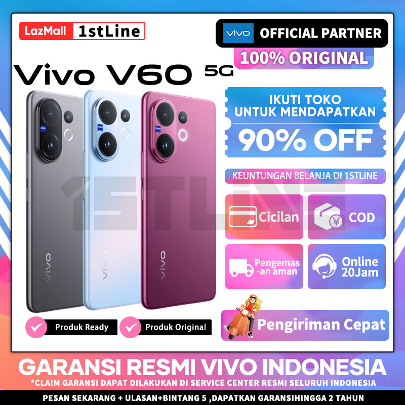 Vivo V60 5g 8/256Gb 12/256Gb 12/512Gb - Ip68/69 Extreme Waterproof, 6500Mah + 90W Flashcharge Harga 6,999,000 rupiah*Gratis Ongkir